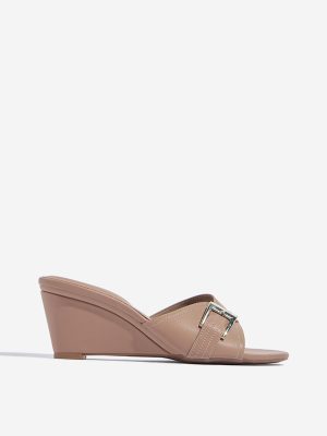LUNA BLU Brown Buckle-Detailed Wedge-Heel Sandals