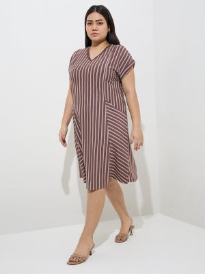 Gia Brown Stripe Patterned Cotton-Blend Straight Dress