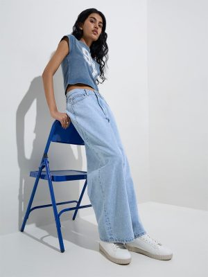 Nuon Light Blue Straight-Fit High-Rise Jeans