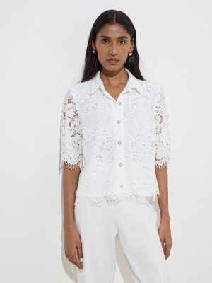 Wardrobe White Lace Design Shirt