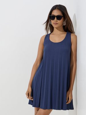 Wardrobe Navy Pleated A-Line Dress