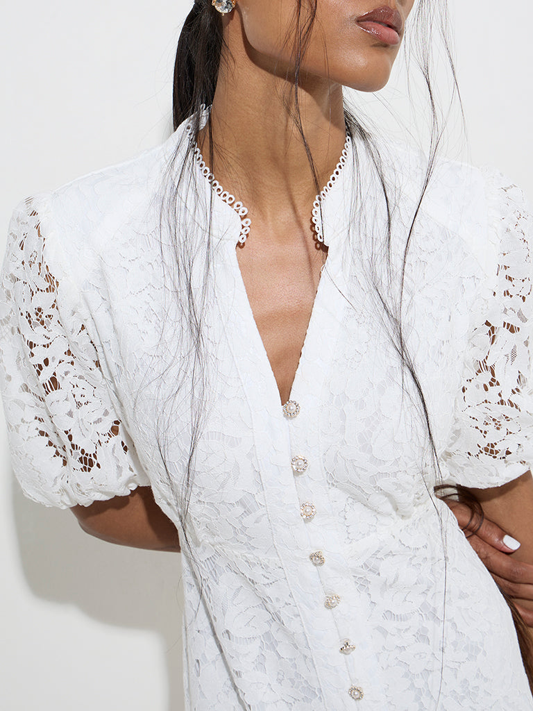 Wardrobe White Lace-Detailed Tiered Dress - Image 2