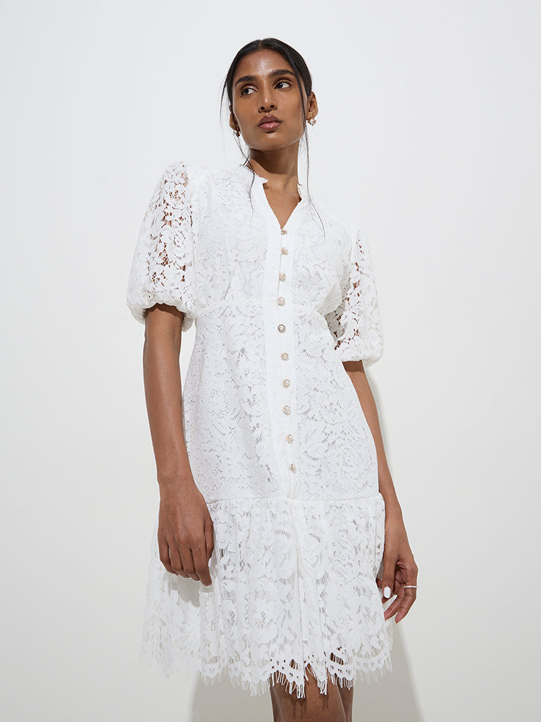 Wardrobe White Lace-Detailed Tiered Dress - Image 3