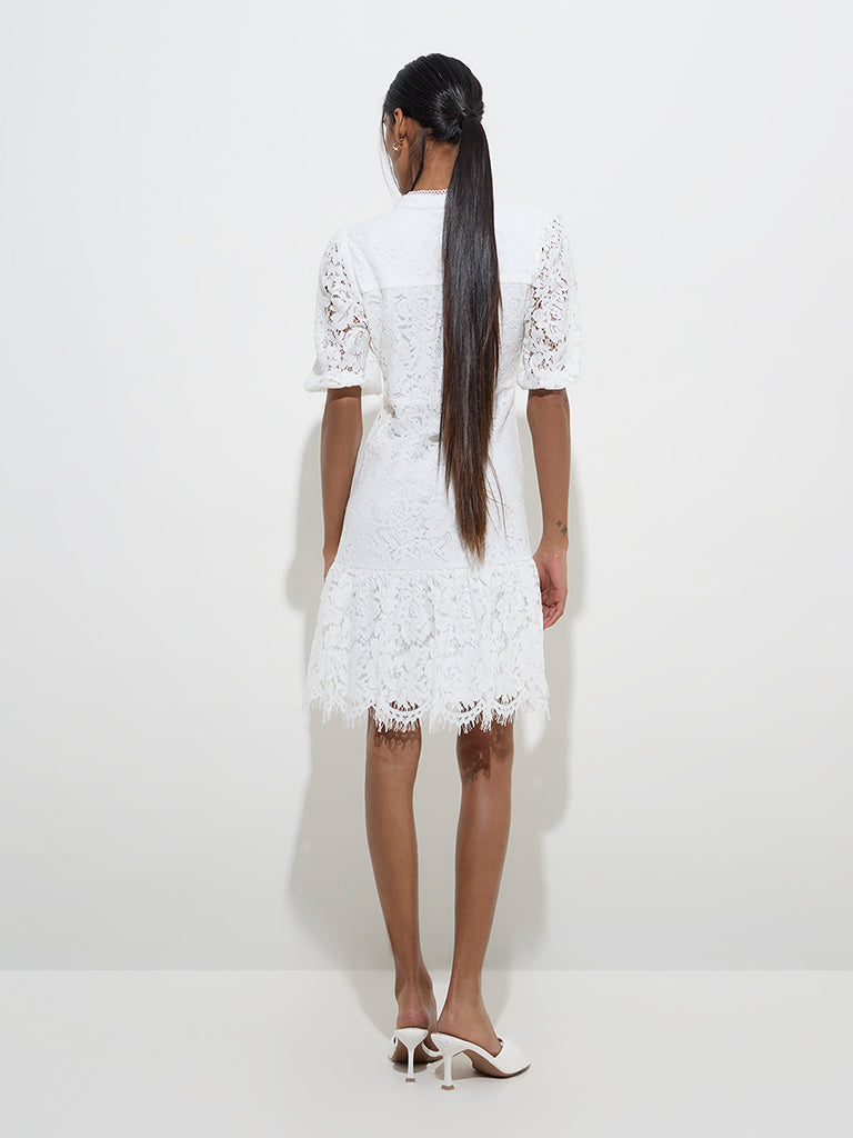 Wardrobe White Lace-Detailed Tiered Dress - Image 4