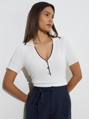 Wardrobe White Ribbed-Textured Top