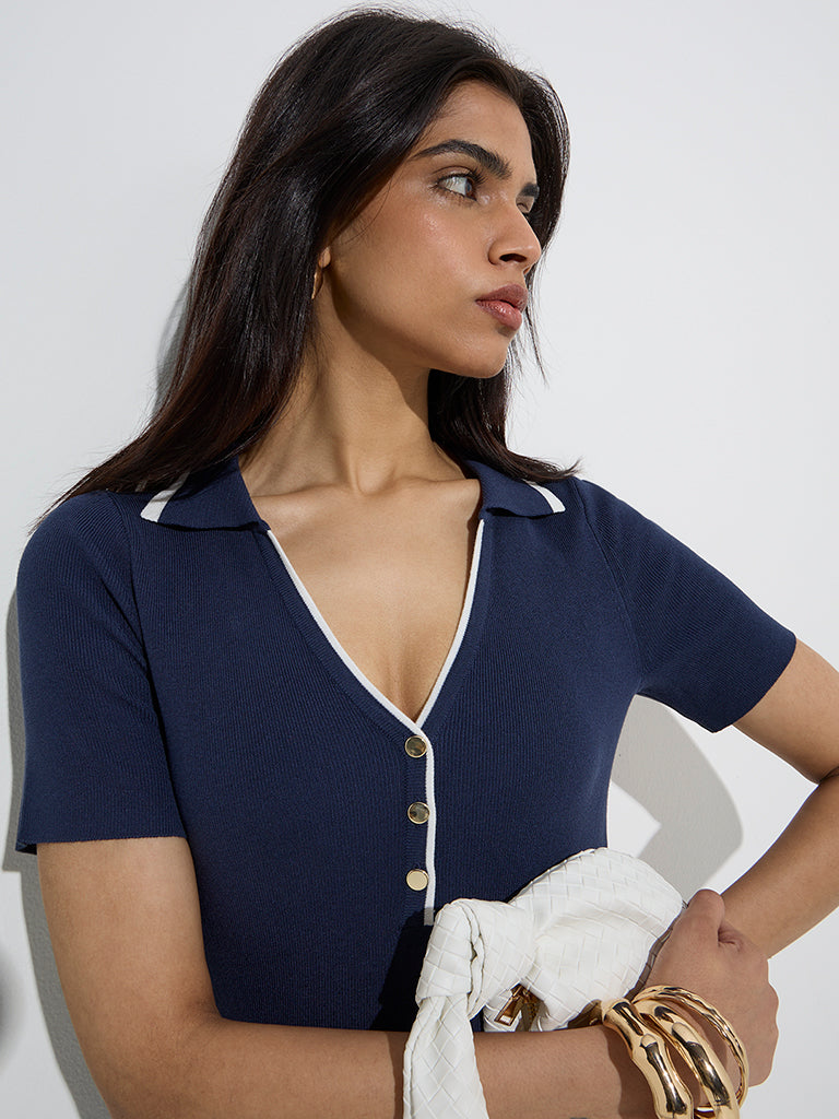 Wardrobe Navy Ribbed-Textured Top - Image 3