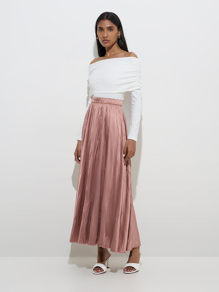 Wardrobe Dusty Pink Self-Textured High-Rise Skirt