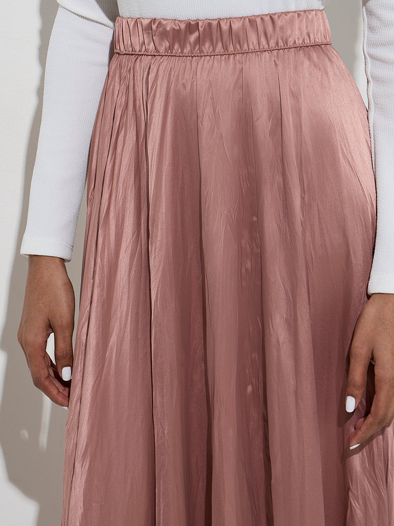 Wardrobe Dusty Pink Self-Textured High-Rise Skirt - Image 2