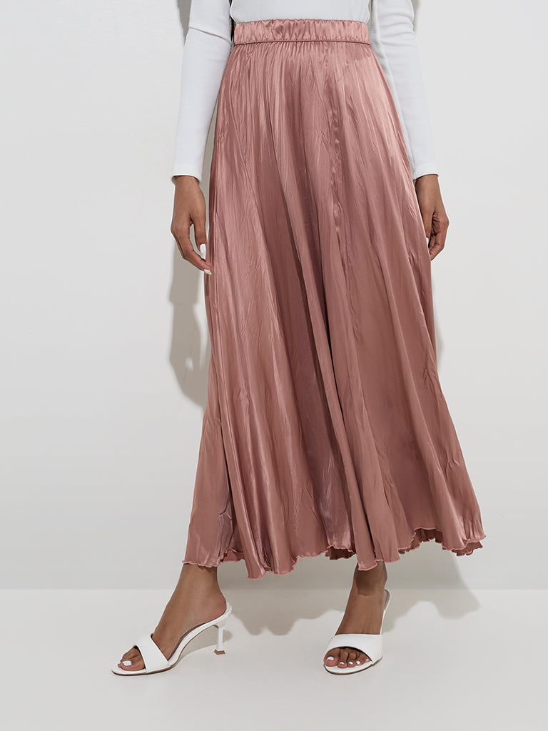 Wardrobe Dusty Pink Self-Textured High-Rise Skirt - Image 3