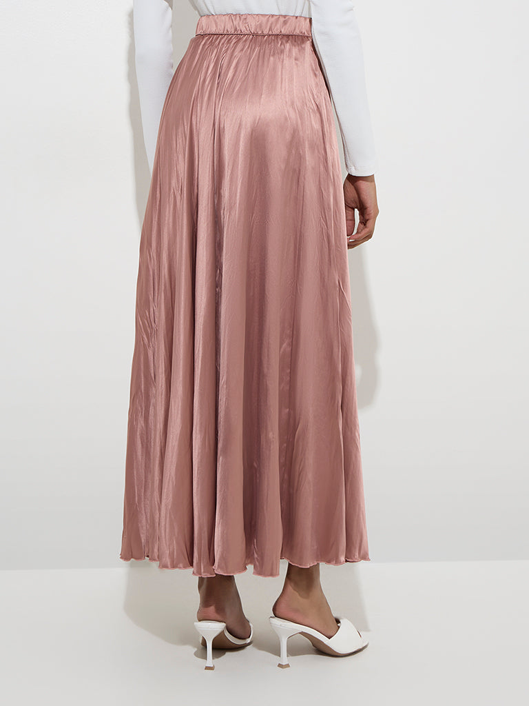 Wardrobe Dusty Pink Self-Textured High-Rise Skirt - Image 4
