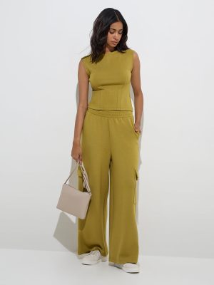 LOV Olive Cargo-Style High-Rise Track Pants