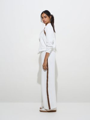 LOV Off-White Solid High-Rise Track Pants