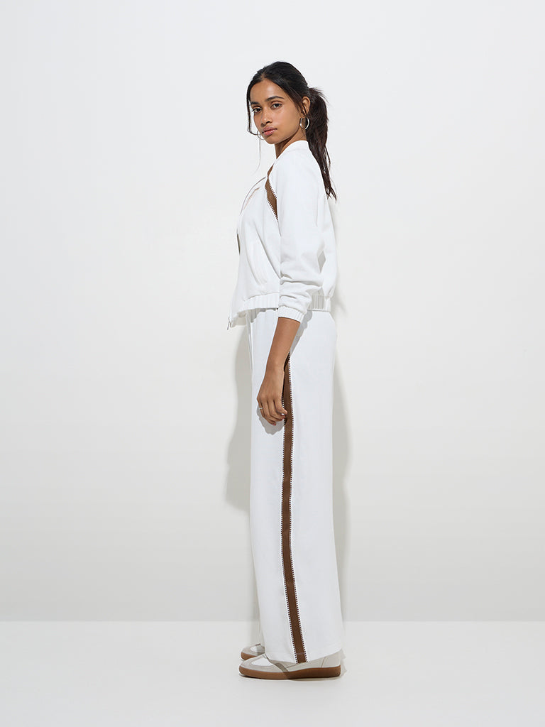 LOV Off-White Solid High-Rise Track Pants