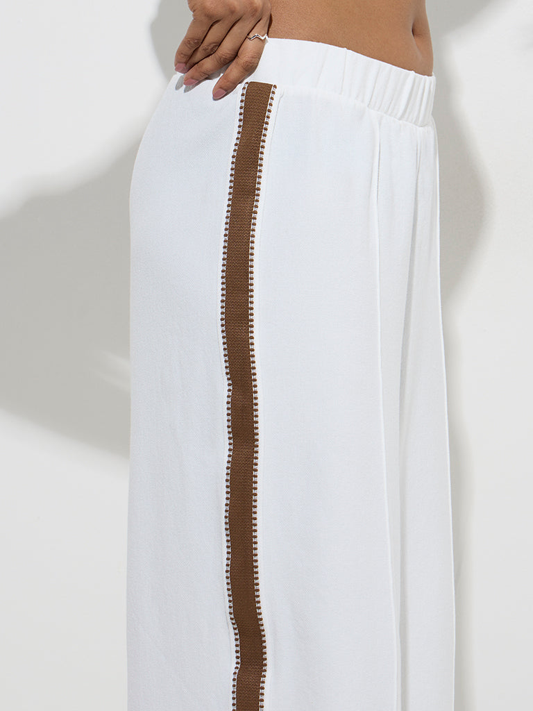 LOV Off-White Solid High-Rise Track Pants - Image 2