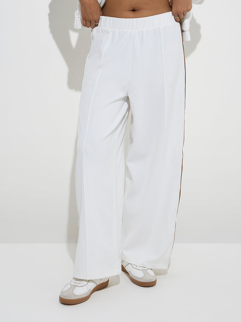 LOV Off-White Solid High-Rise Track Pants - Image 3