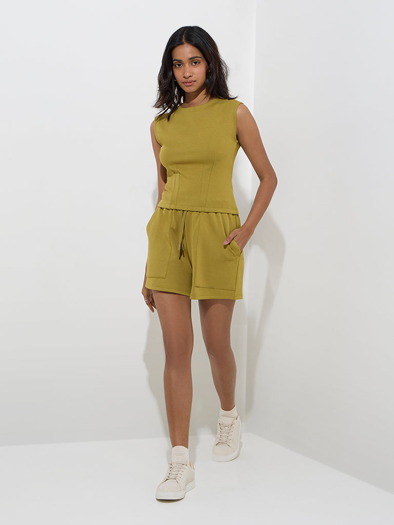 LOV Olive Solid High-Rise Shorts