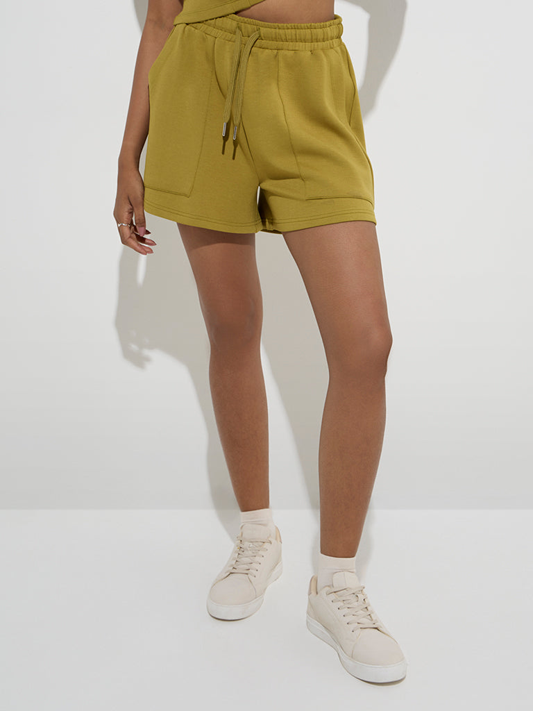 LOV Olive Solid High-Rise Shorts - Image 3