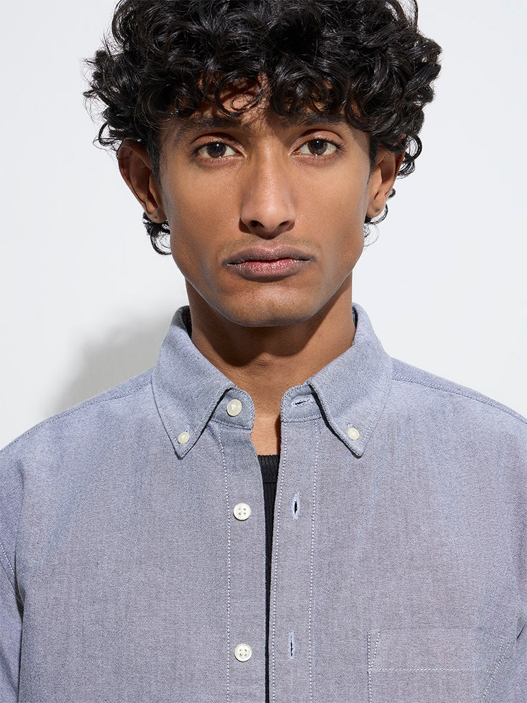 WES Casuals Grey Solid Relaxed-Fit Cotton Shirt - Image 3