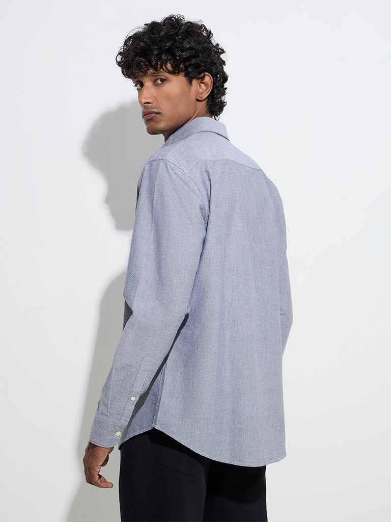 WES Casuals Grey Solid Relaxed-Fit Cotton Shirt - Image 5