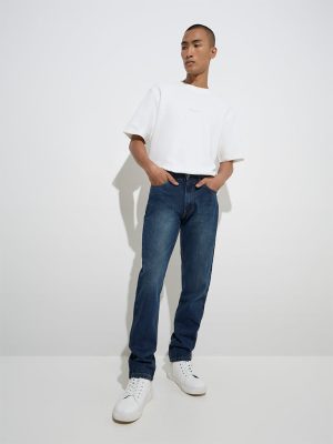 Nuon Dark Blue Relaxed-Fit Mid-Rise Jeans