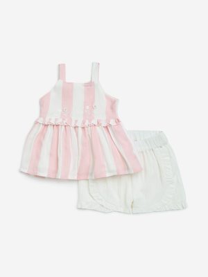 HOP Baby Pink Striped Top & Shorts Set