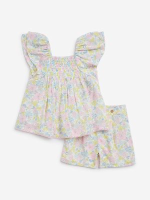 HOP Baby Multicolour Floral Printed Top with Shorts Set