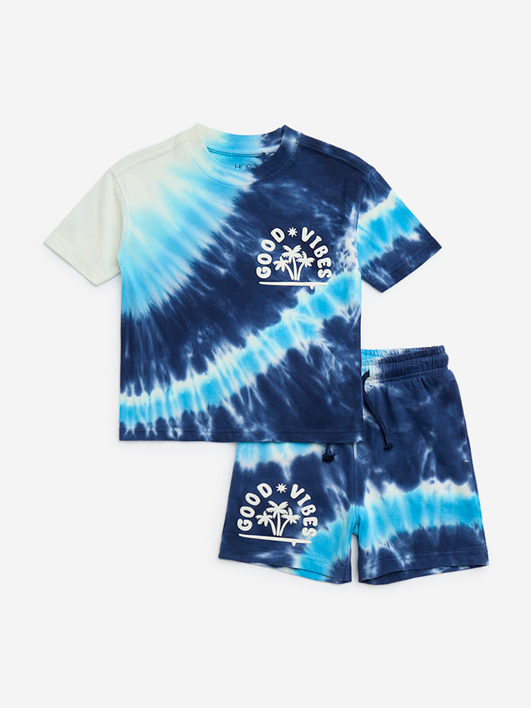 HOP Kids Navy Tie-Dye Design Cotton T-Shirt with Shorts Set