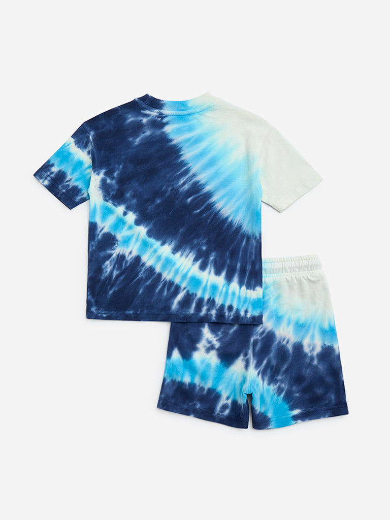 HOP Kids Navy Tie-Dye Design Cotton T-Shirt with Shorts Set - Image 2