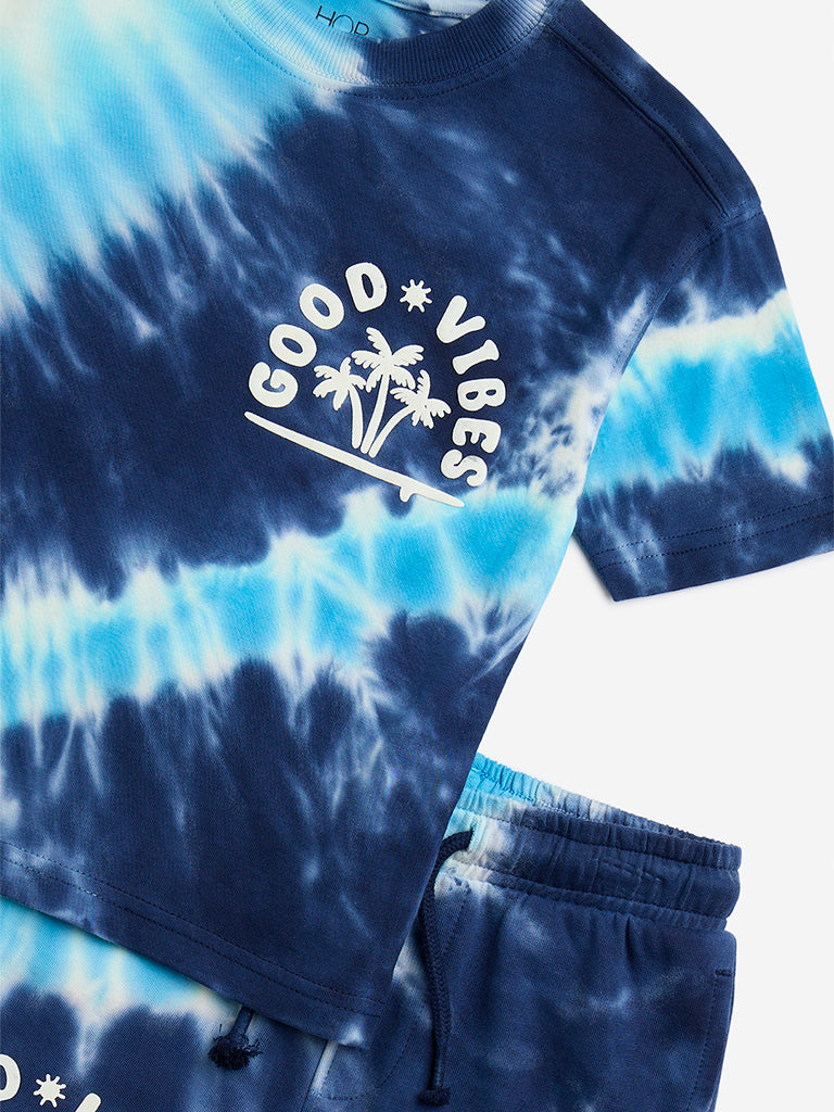HOP Kids Navy Tie-Dye Design Cotton T-Shirt with Shorts Set - Image 3