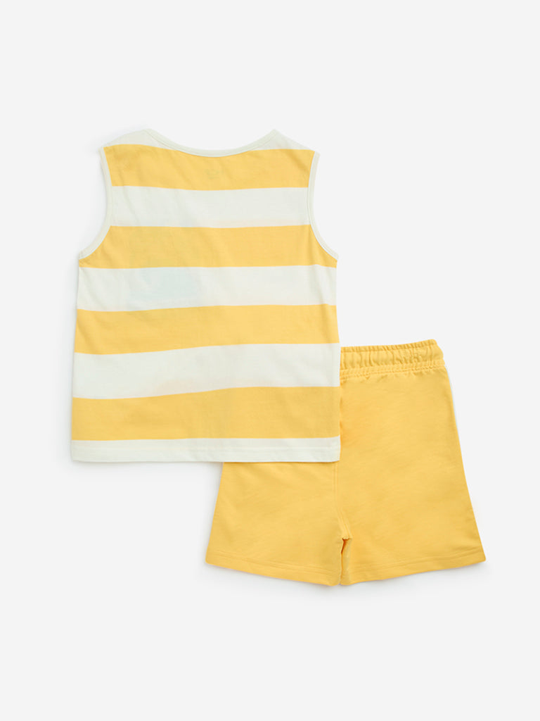 HOP Kids Yellow Stripe Cotton T-Shirt & Shorts Set - Image 2