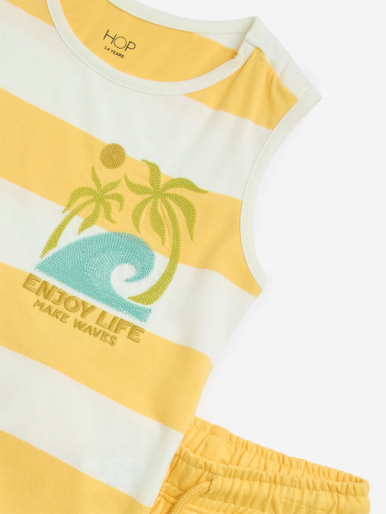 HOP Kids Yellow Stripe Cotton T-Shirt & Shorts Set - Image 3