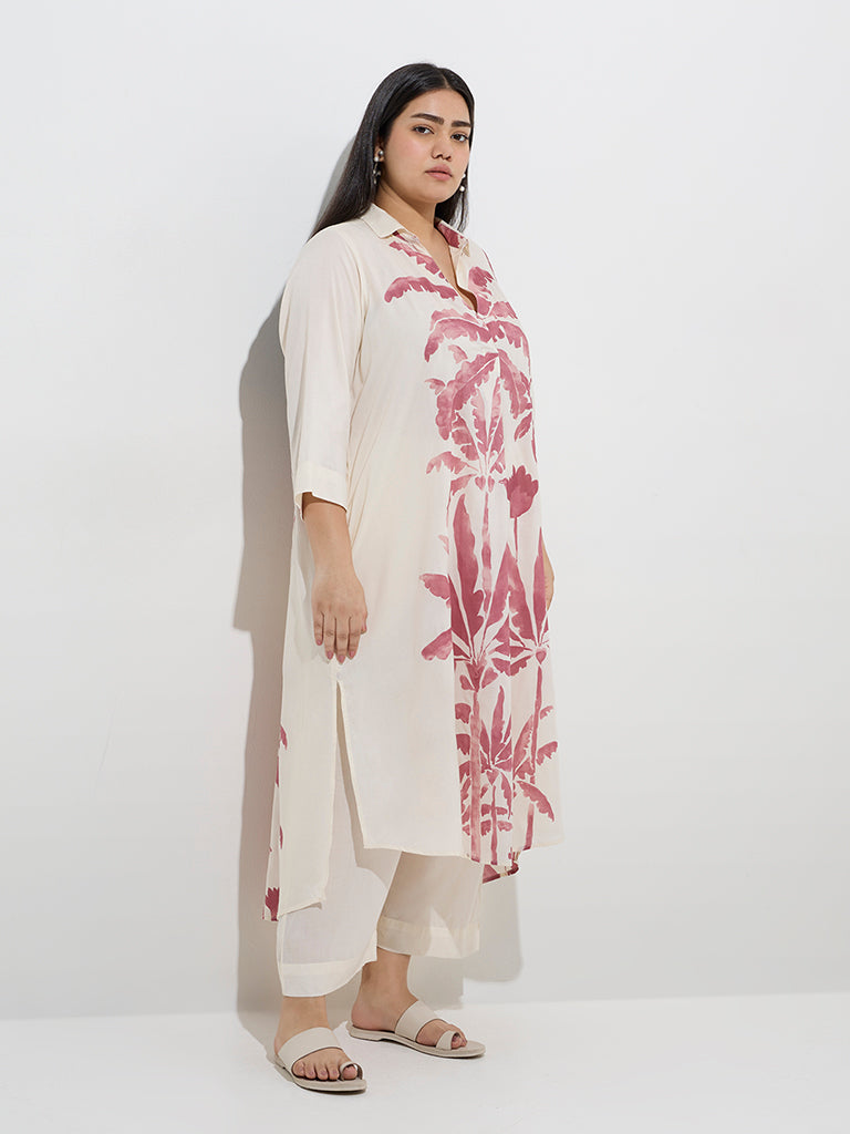 Diza Off-White Tropical-Inspired High-Low Kurta