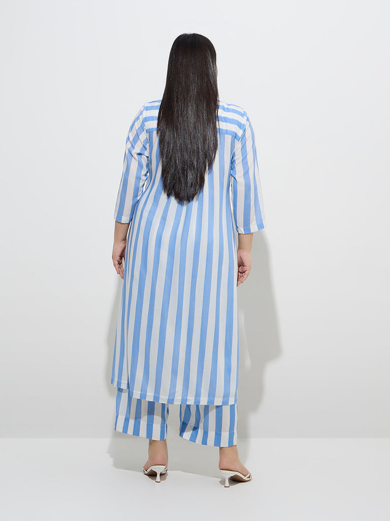 Diza Blue Stripe Printed A-Line Kurta - Image 4