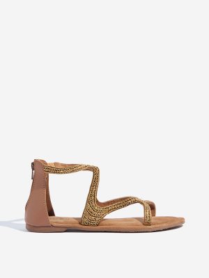 LUNA BLU Brown Embellished Gladiator Sandals