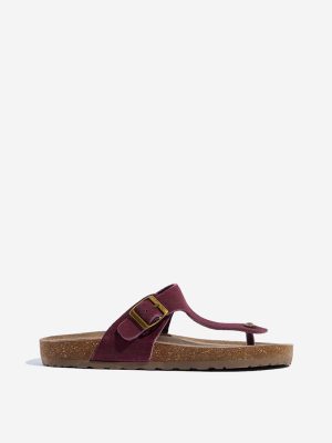 LUNA BLU Burgundy T-Strap Suede Comfort Sandals