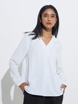 Wardrobe White Pinstripe Blouse