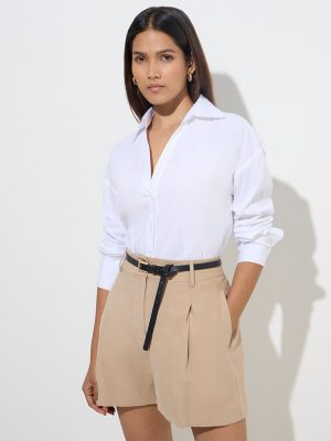 Wardrobe White Solid Cotton Shirt