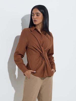 Wardrobe Tan Knot-Detailed Blouse