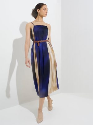 Wardrobe Multicolour Colour-Blocked A-Line Dress with Belt