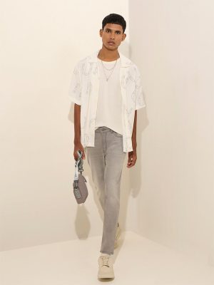 Nuon Light Grey Carrot-Fit Mid-Rise Jeans