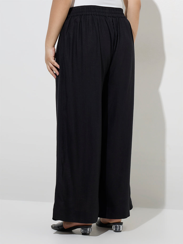 Diza Black Solid Palazzos - Image 2