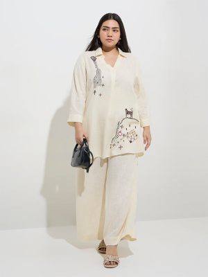 Diza Light Beige Tribal-Inspired Tunic