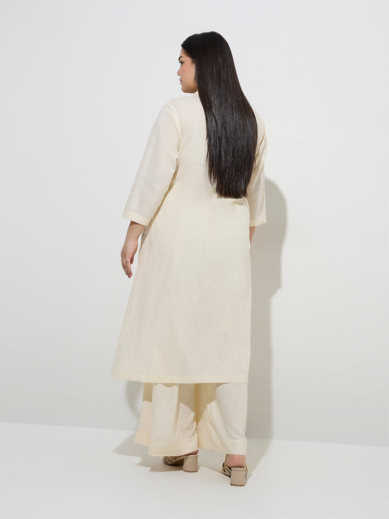 Diza Light Beige Animal Embroidered A-Line Kurta - Image 4