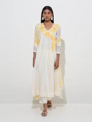 Vark Yellow Cotton-Blend Kurta. Pants and Dupatta Set
