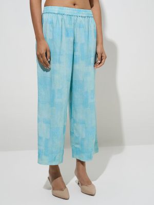 Zuba Blue Self-Patterned Palazzos