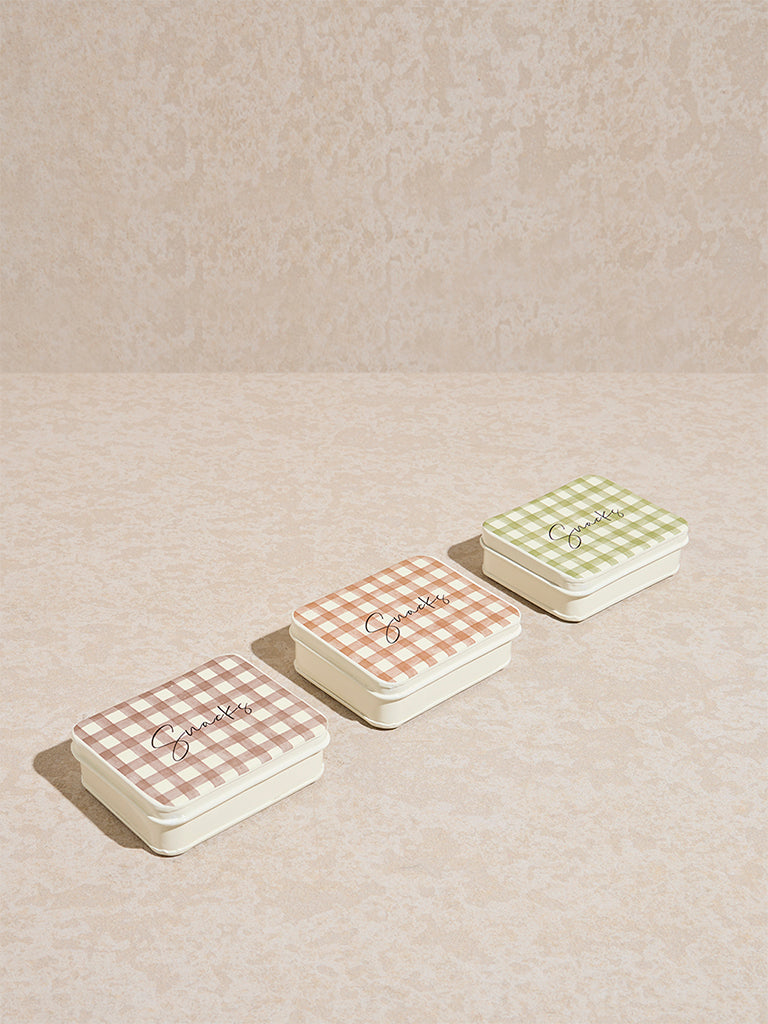 Westside Home Multicolour Gingham Checkered Snack Box (Set of 3)
