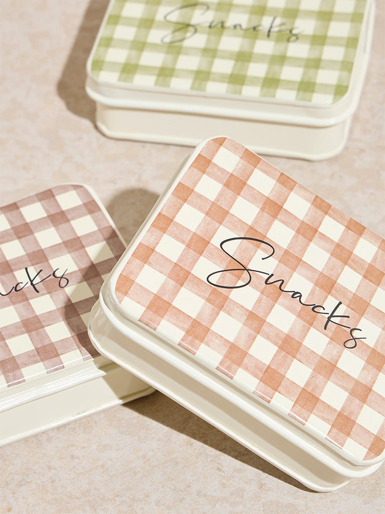 Westside Home Multicolour Gingham Checkered Snack Box (Set of 3) - Image 3