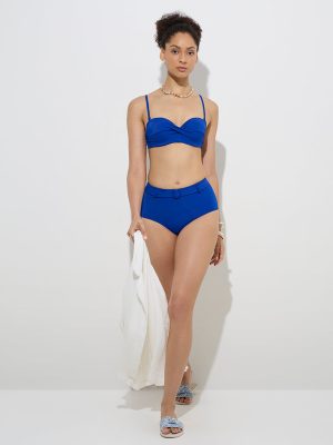 Wunderlove Swimwear Blue High-Waist Belted Briefs