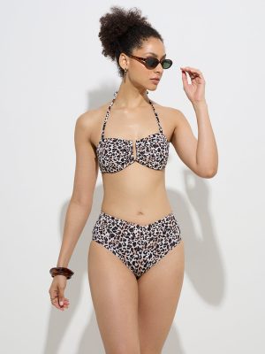 Wunderlove Swimwear Brown Animal Printed Bandeau Bra