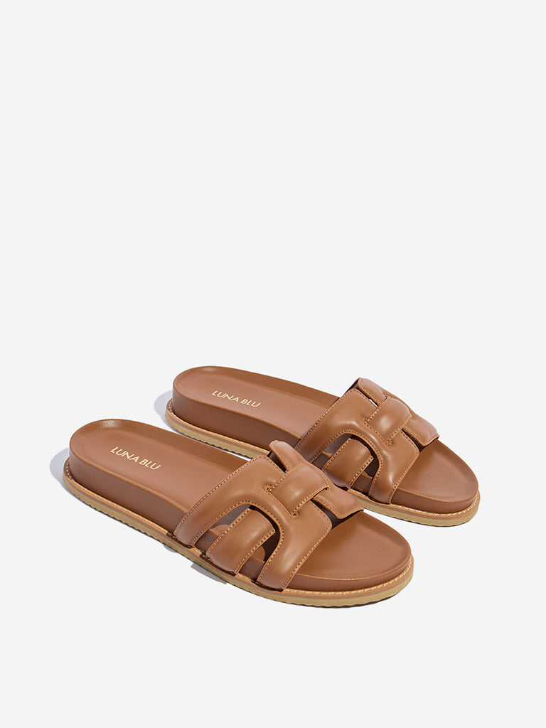 LUNA BLU Tan Multi-Strap Slides - Image 2